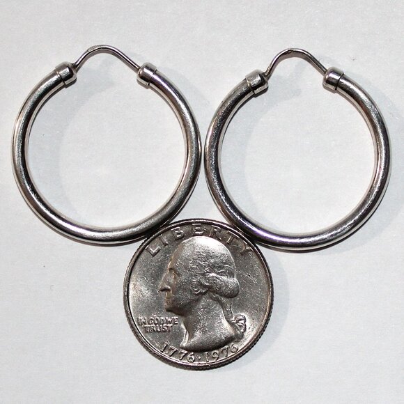 Sterling Silver Hollow Tube Hoop Earrings - Picture 2 of 3